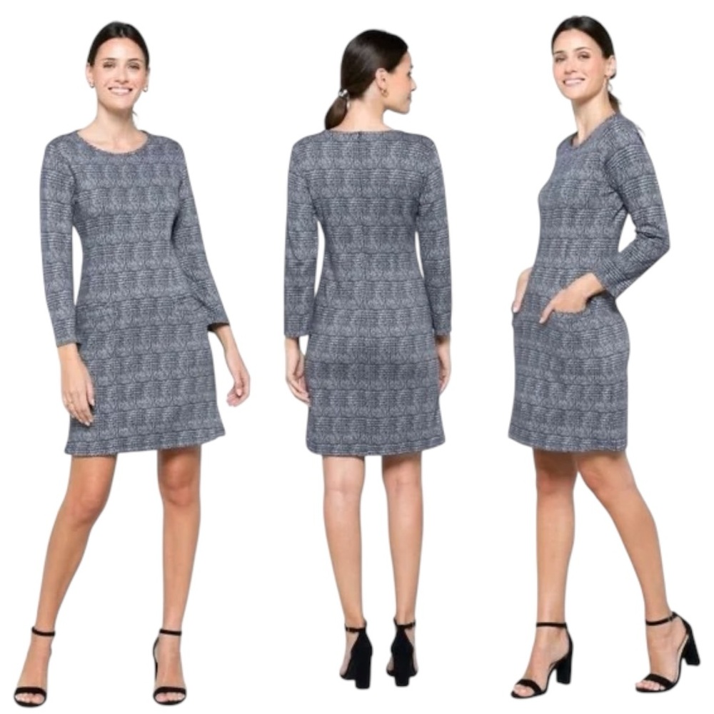 41 Hawthorn (Stitch Fix) Aniya Jacquard Knit Dress – Navy & White – Medium